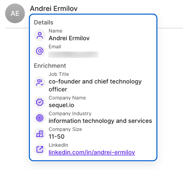 Sample attendee details