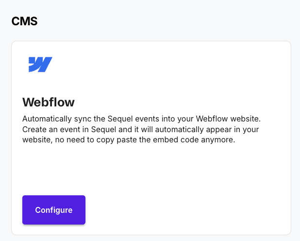 Sequel Webflow 1 click integration