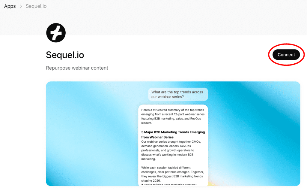 Connect Sequel ChatGPT app